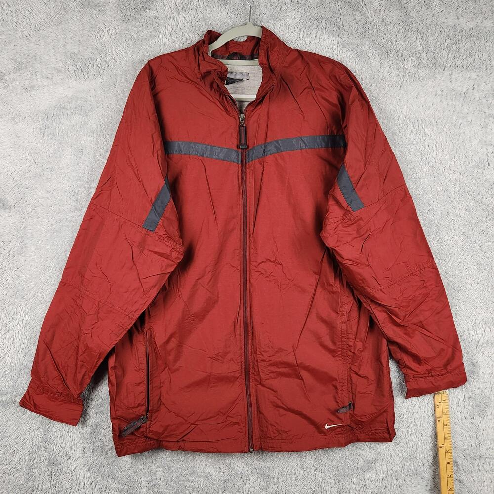 Vintage Nike Jacket Mens XL Red Gray Colorblock Full Zip Windbreaker Lined Track